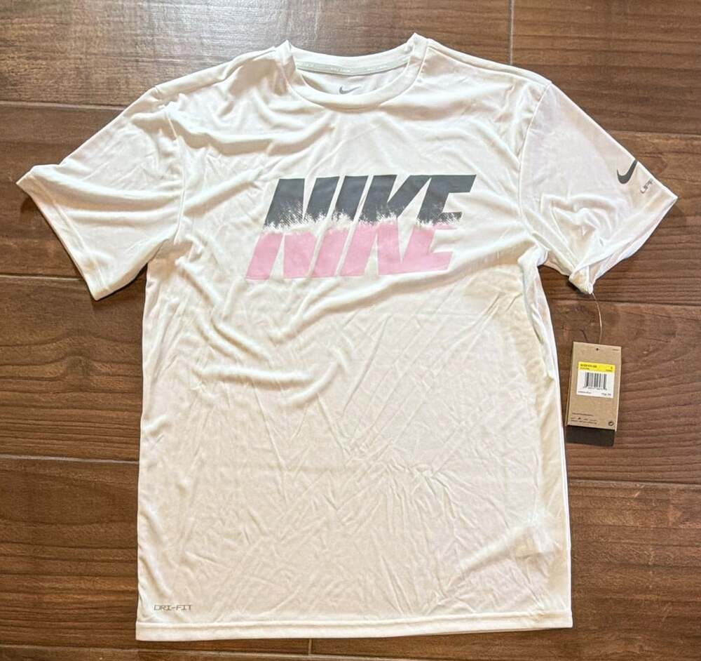 Nike Swim Hydroguard Short-Sleeve Top Size S White Graphic Dri-FIT